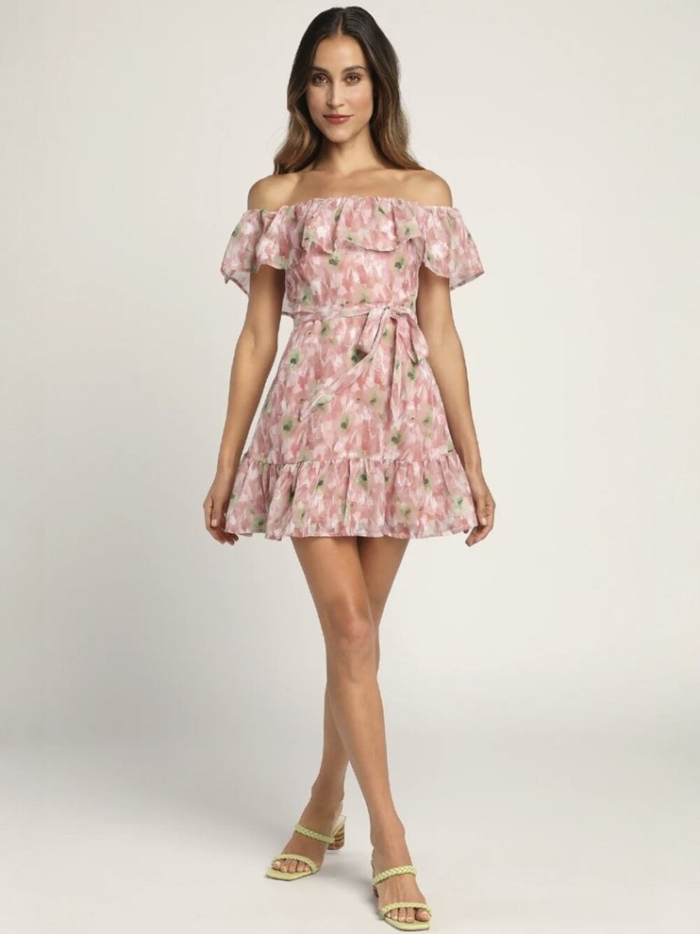 NWT Lulus French Gardens Pink Burnout Floral Off-the-Shoulder Mini Dress (SM)